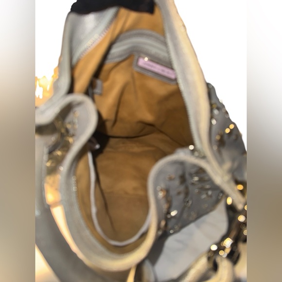 Jimmy Choo Silver Leather Star Studded Sky Bangle Hobo EUC w/ dustbag - Picture 7 of 13